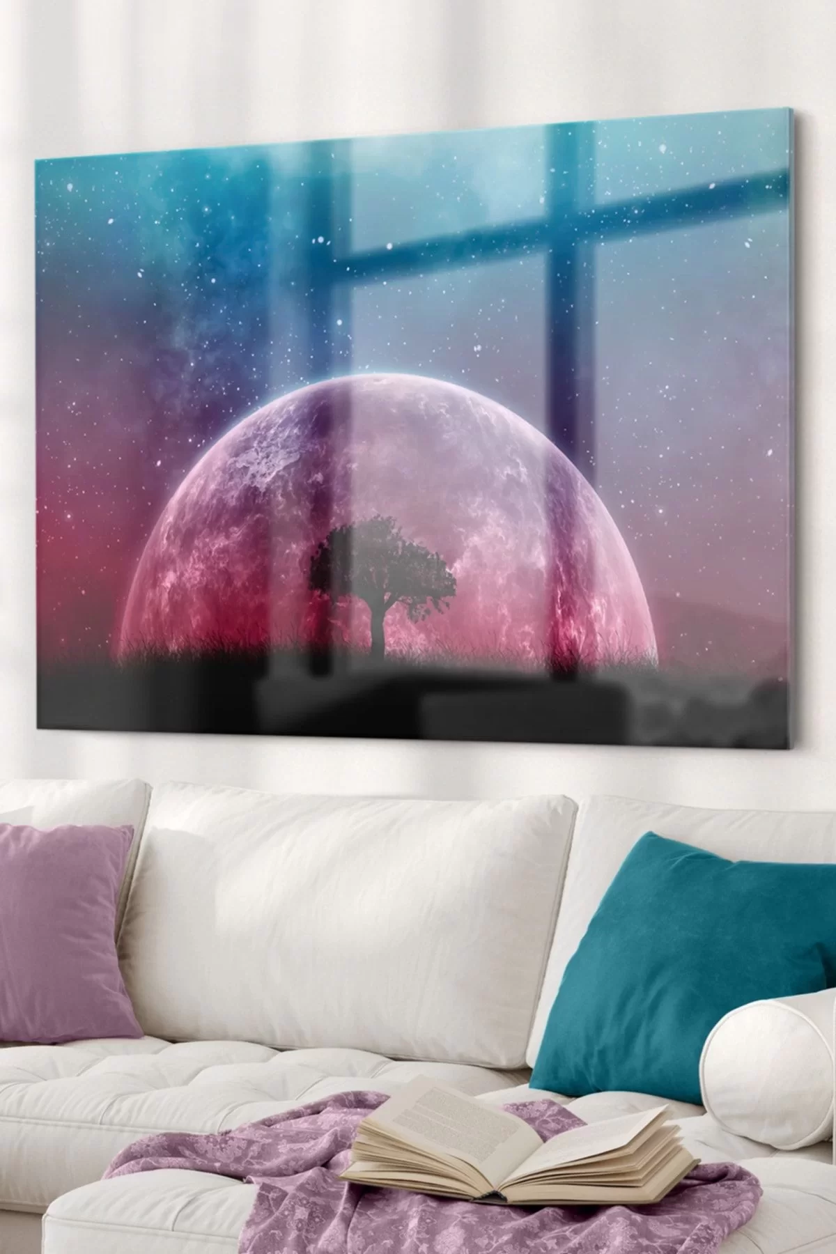 Galaxy And Tree Themed | Landscape Themed Glass Painting | 50x70cm