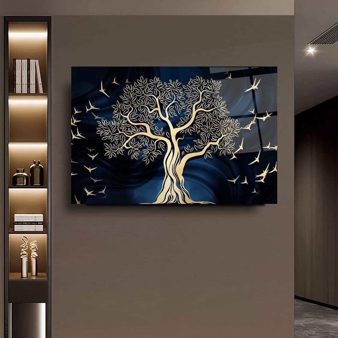 Night Bird and Tree Themed Artistic Glass Painting