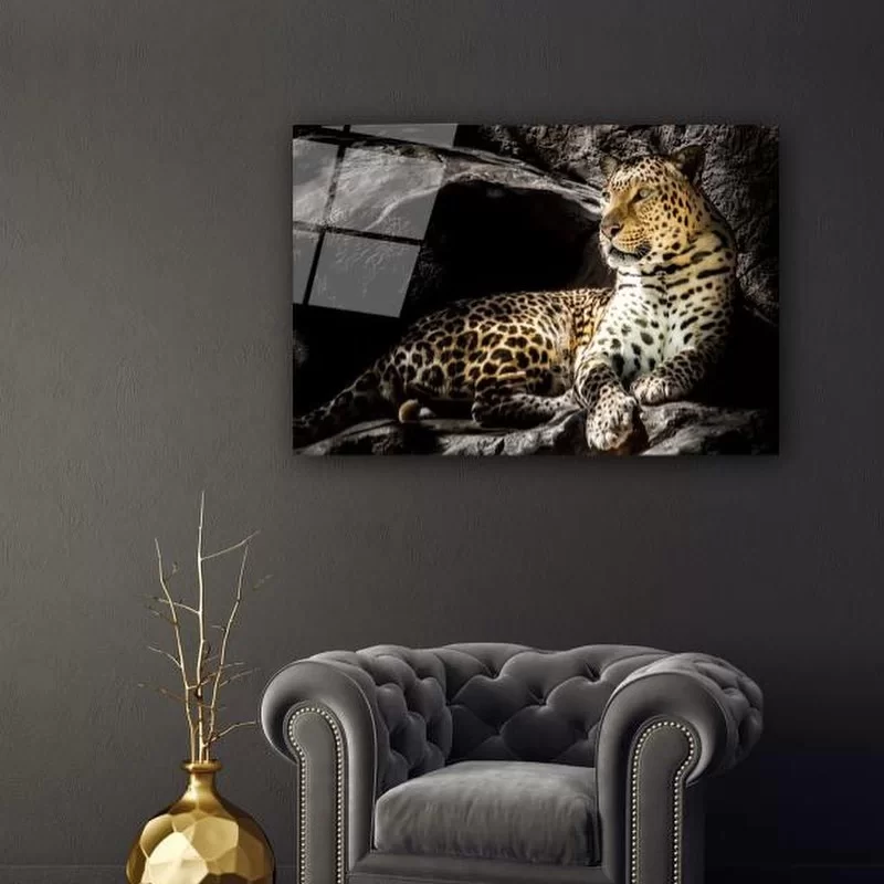 Night and Leopard Artistic Glass Painting