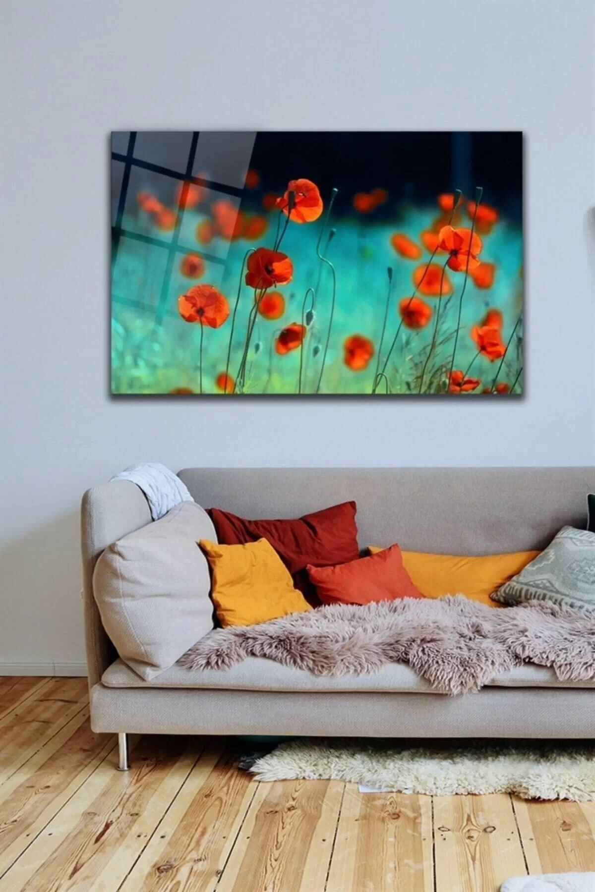 Poppy Flowers Glass Painting Wall Decoration