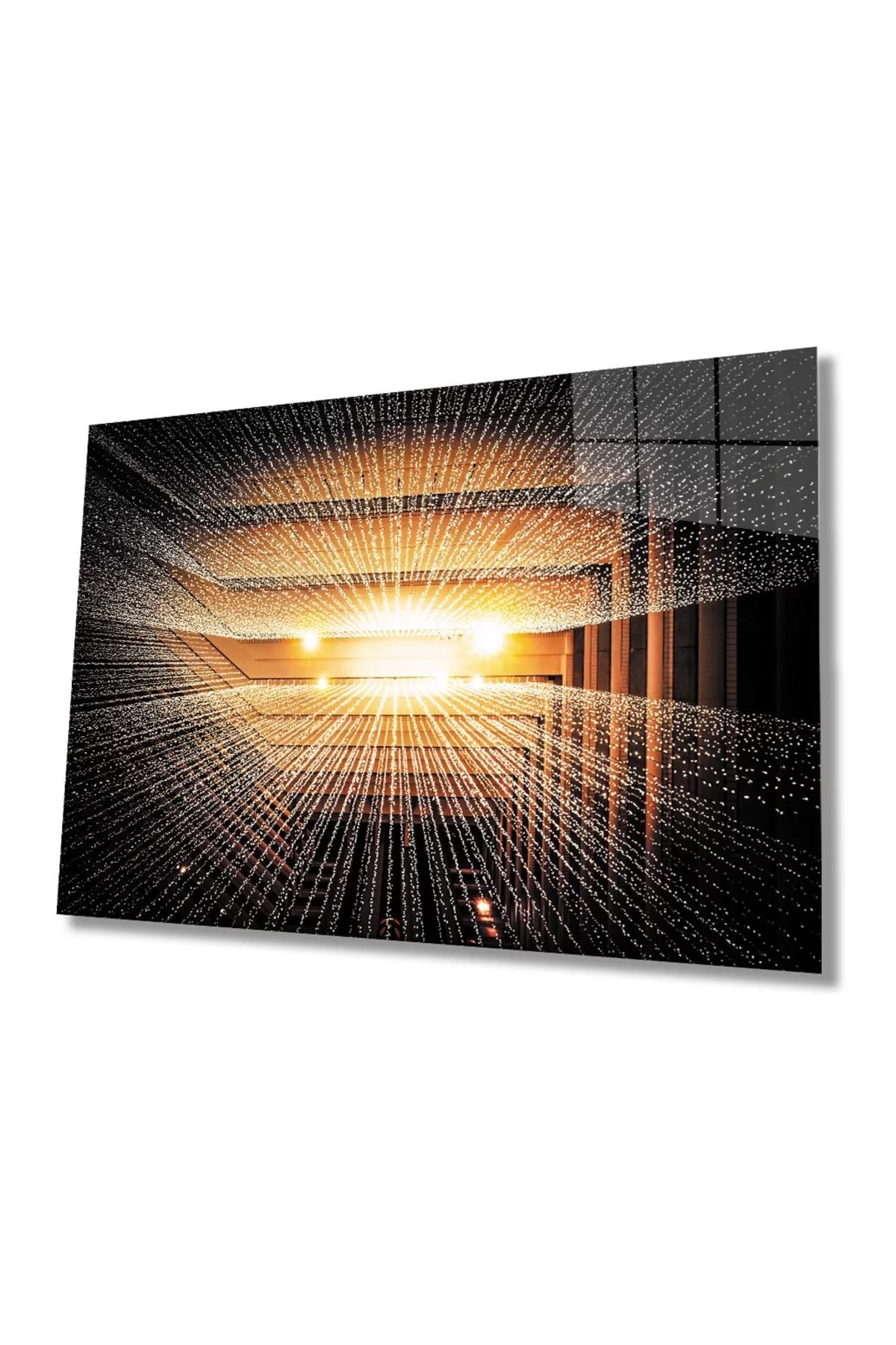 Geometric Lighted Building Glass Painting, Home And Office Wall Decoration