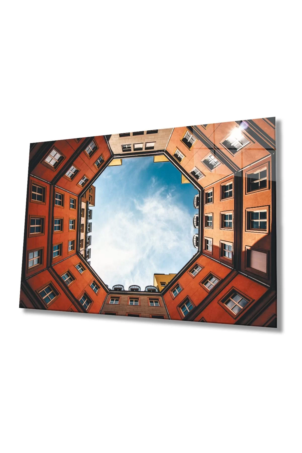 Geometric Shaped Orange Building, Home And Office Wall Decoration