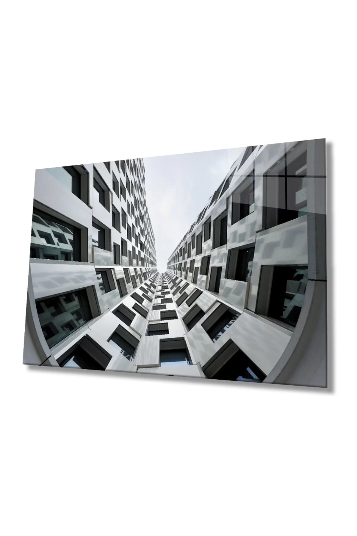 Geometric Black White Building Glass Painting, Home And Office Wall Decor