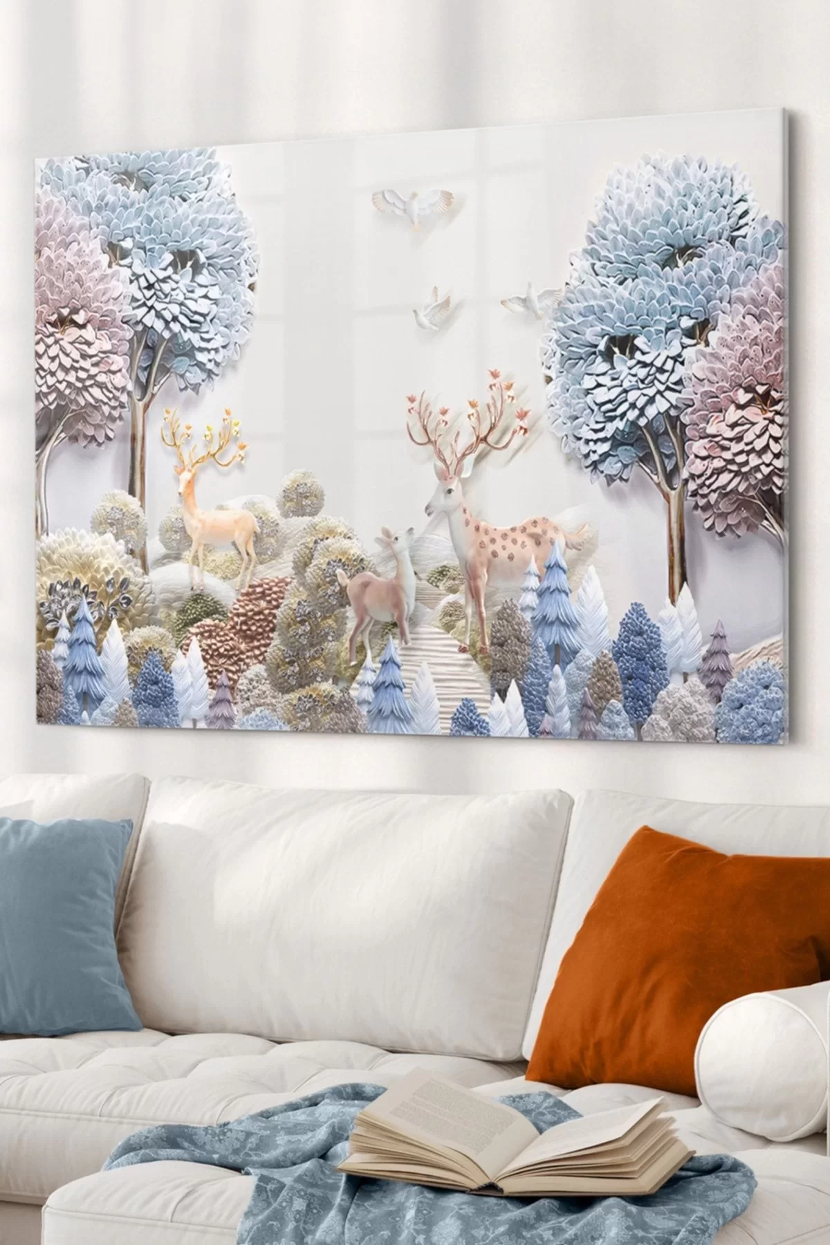 Deer Forest|nature Themed Glass Painting | 50x70cm