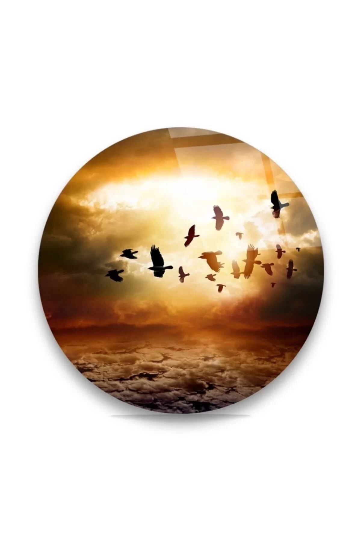 Birds in the Sky Round Glass Painting