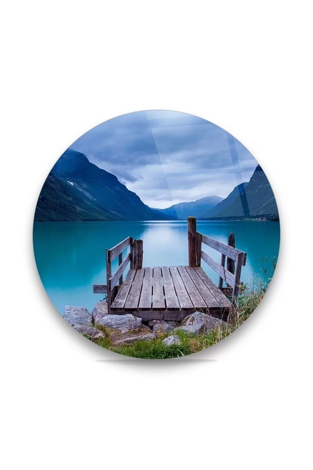 Lake View Round Glass Painting