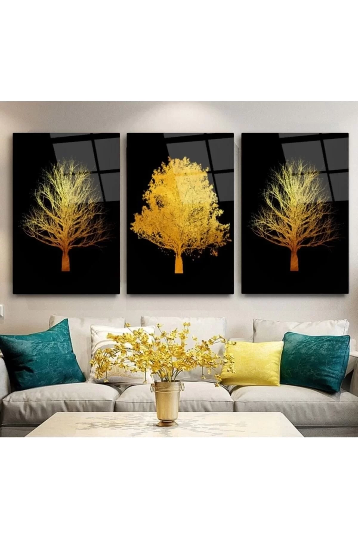 Gold Trees Triple Glass Painting