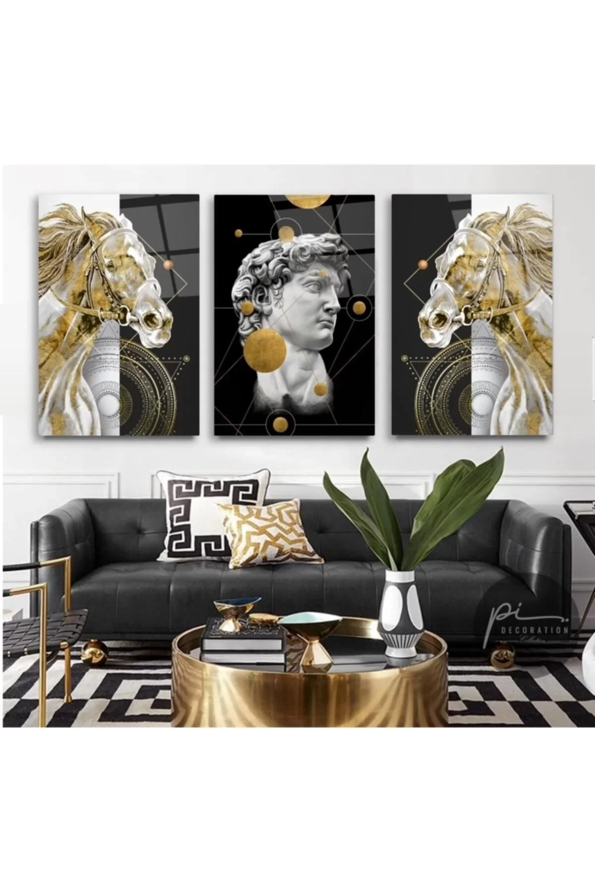 Gold Horses Triple Glass Painting