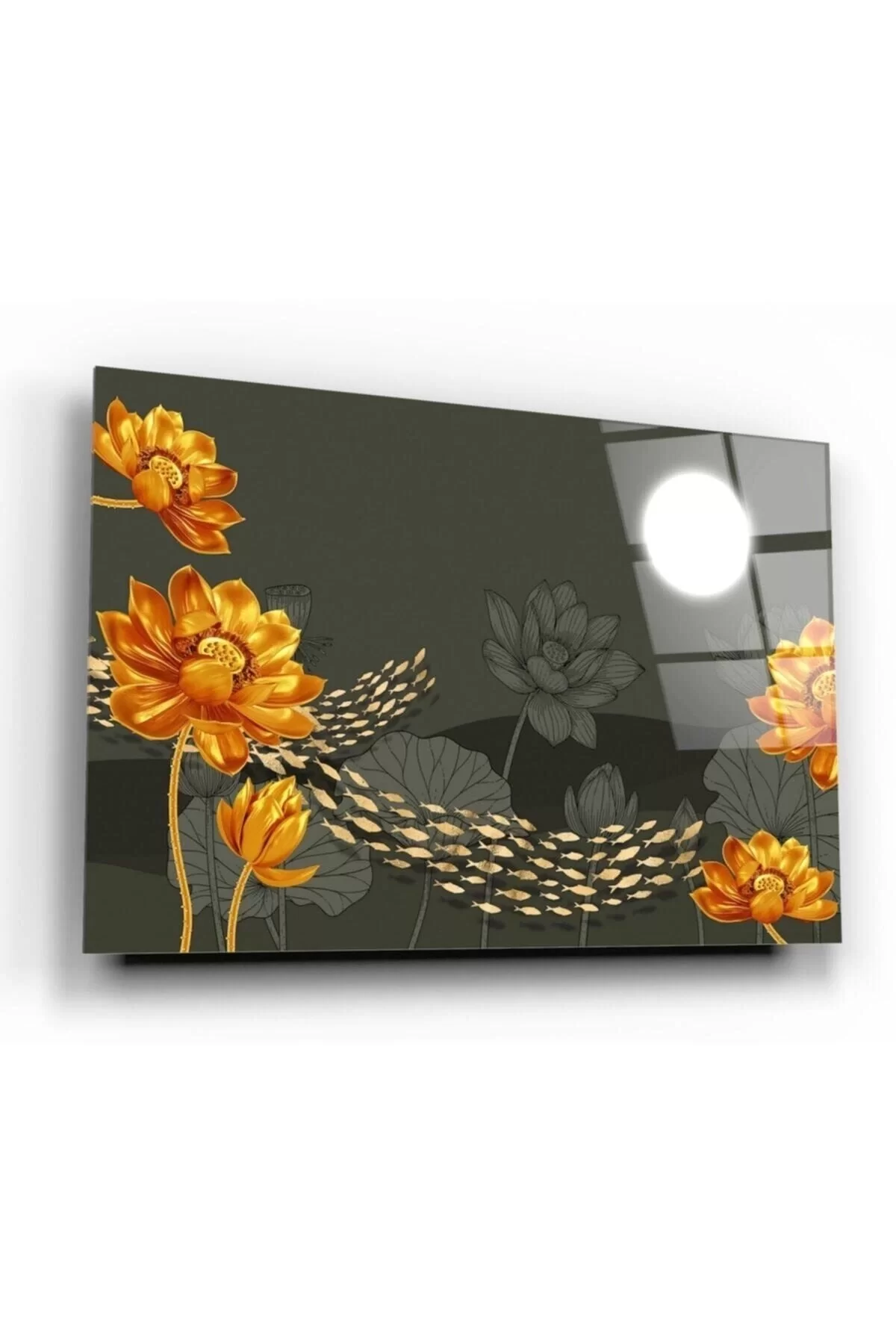 Gold Flowers Glass Painting