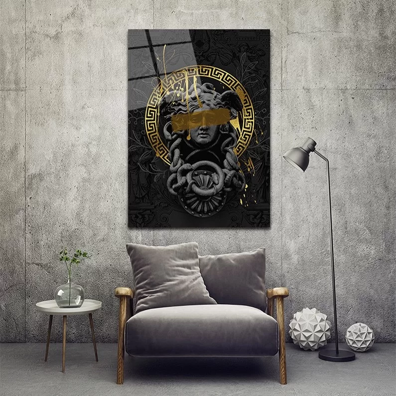 Gold Pattern and Women Themed Artistic Glass Painting