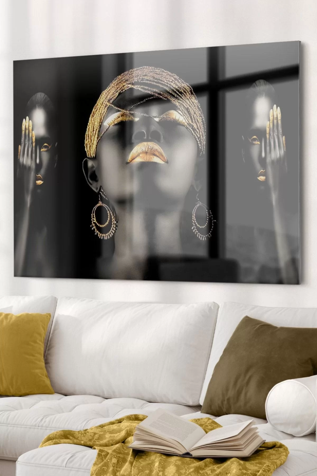 Gold Detailed Ethnic Woman | Ethnic Themed Glass Painting | 50x70cm