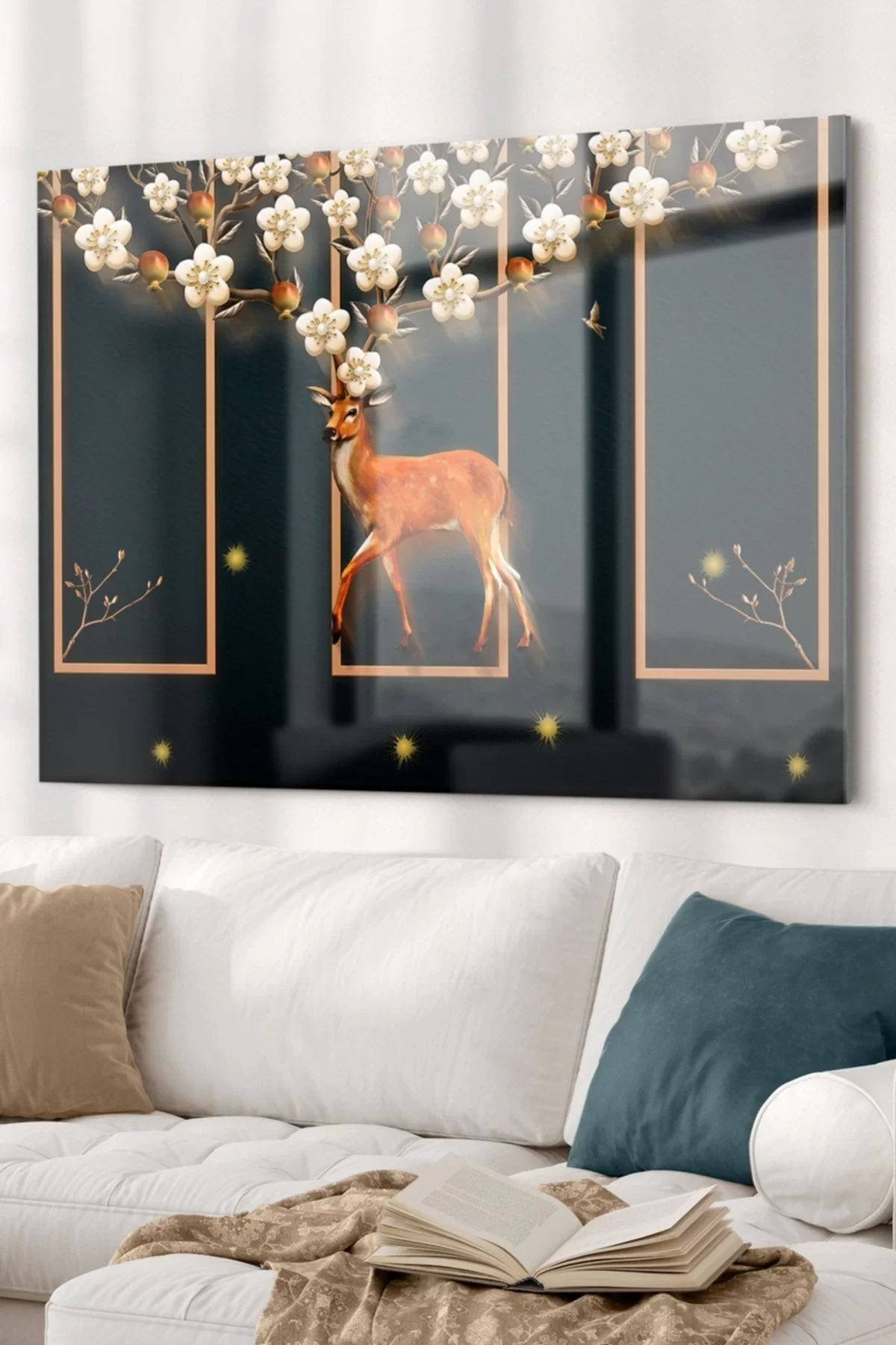 Gold Detailed Deer | Animal Themed Glass Painting | 50x70cm