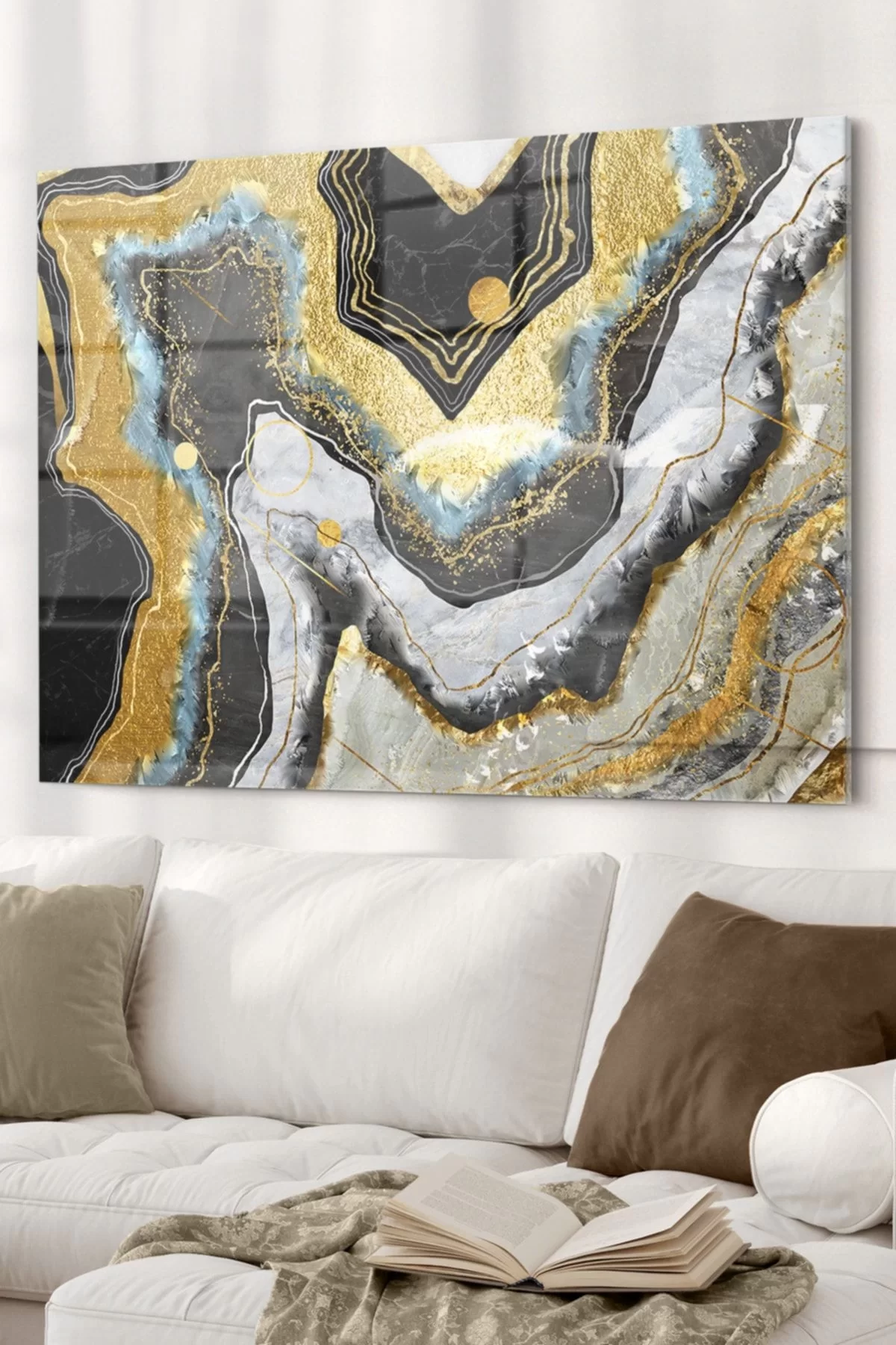 Gold Detailed Marble | Abstract Themed Glass Painting | 50x70cm