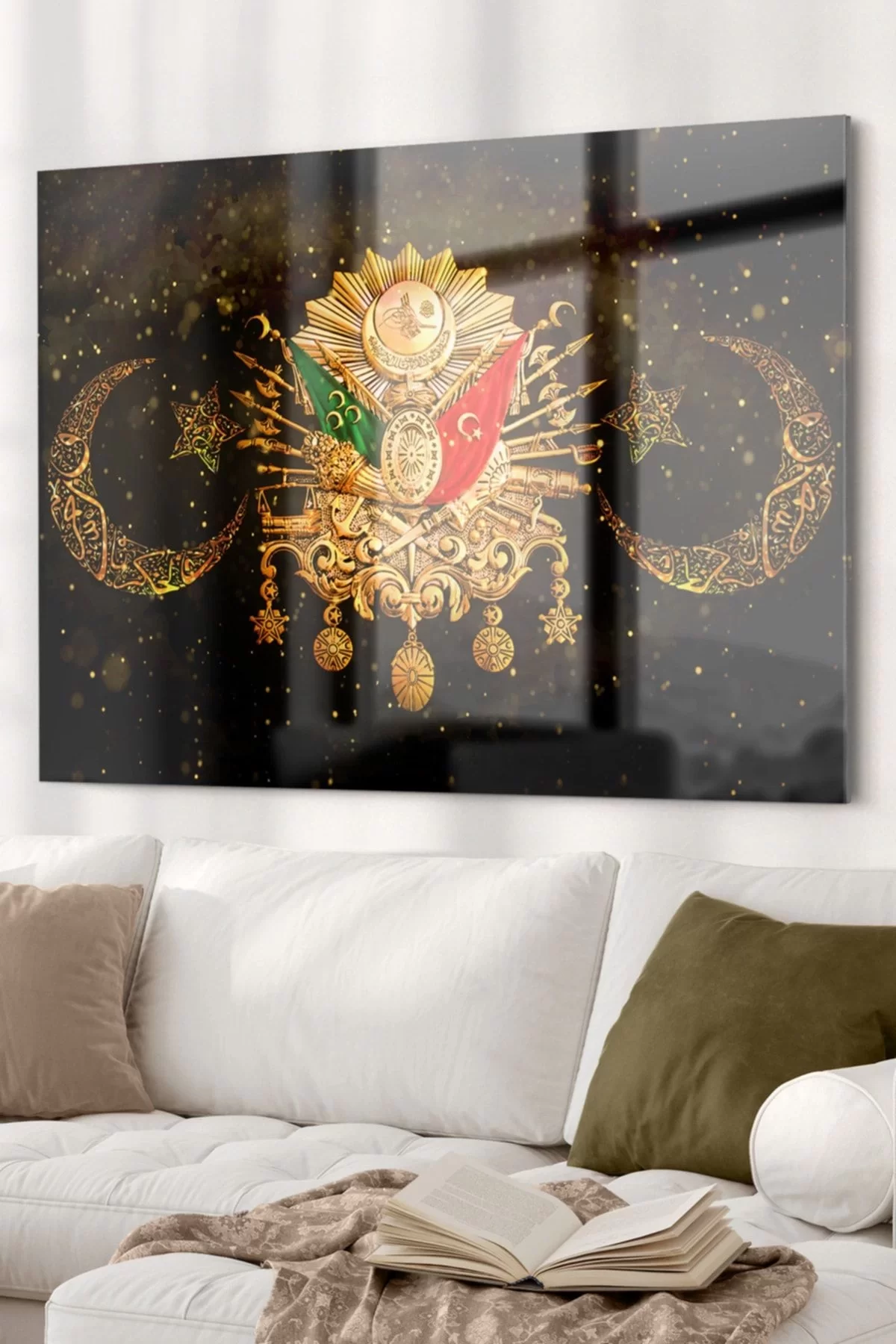 Gold Detailed Ottoman Tughra | Ottoman Themed Glass Painting | 50x70cm