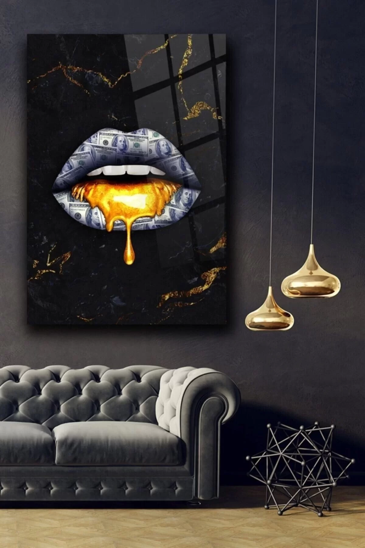 Gold Lip Glass Painting Wall Decoration