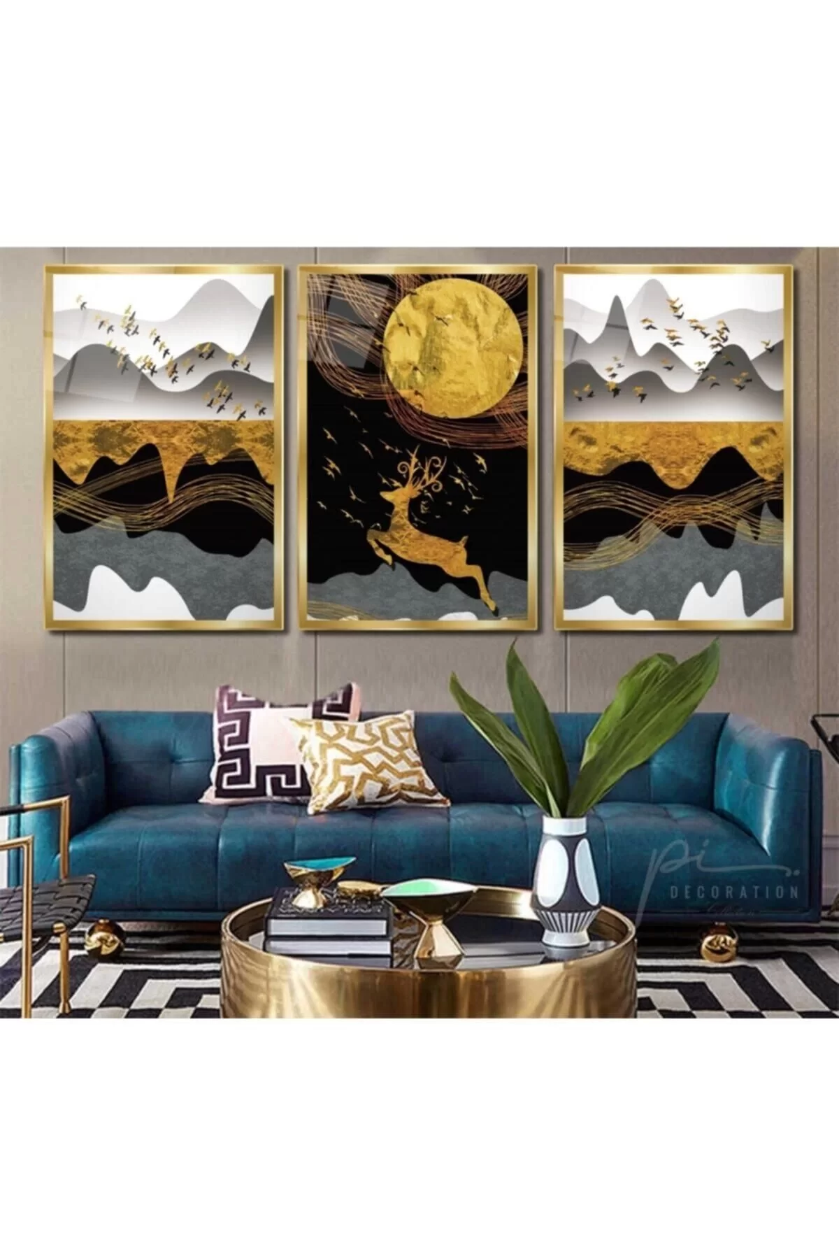 Gold Deer Triple Glass Painting