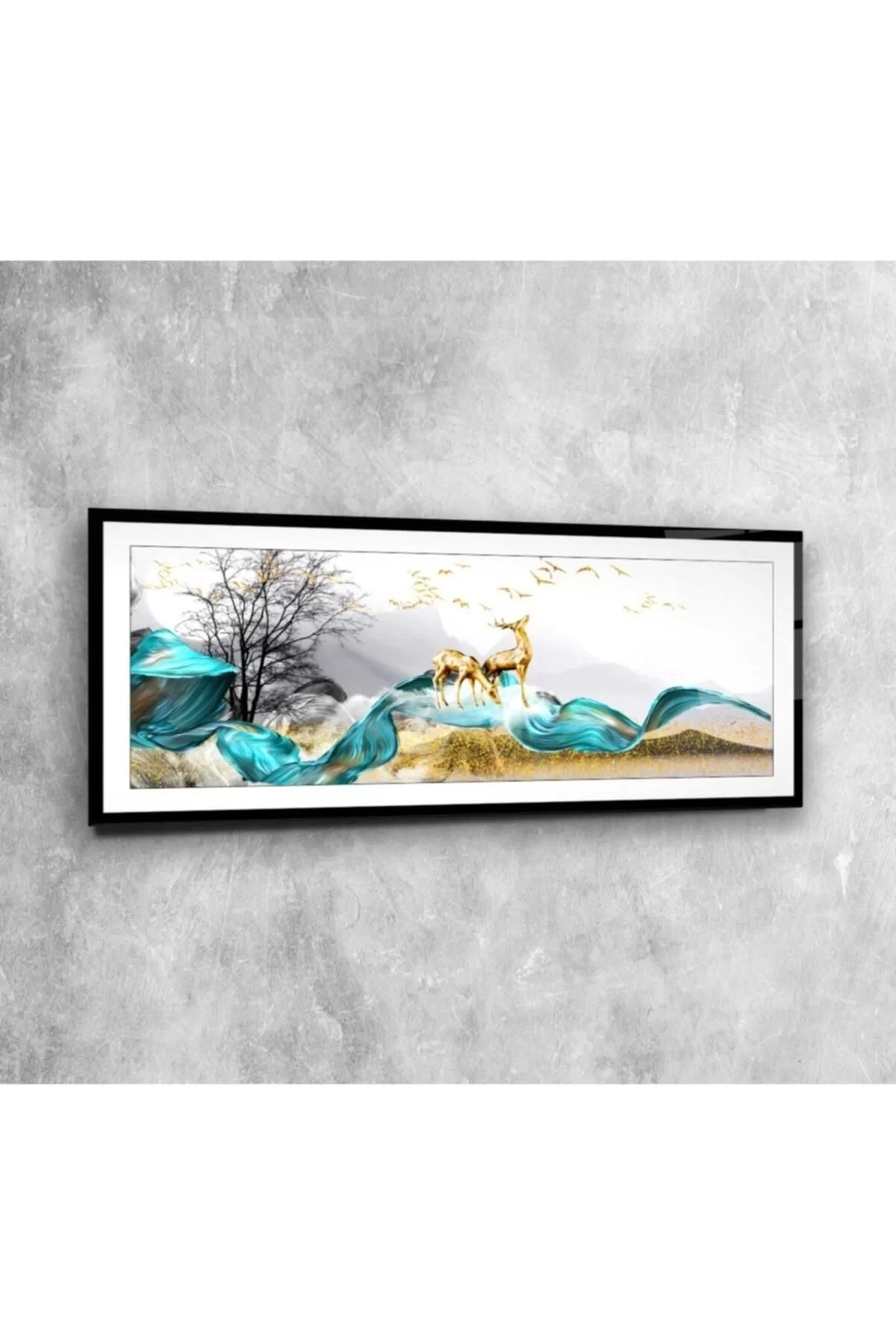 Gold Deers Panoramic Glass Painting