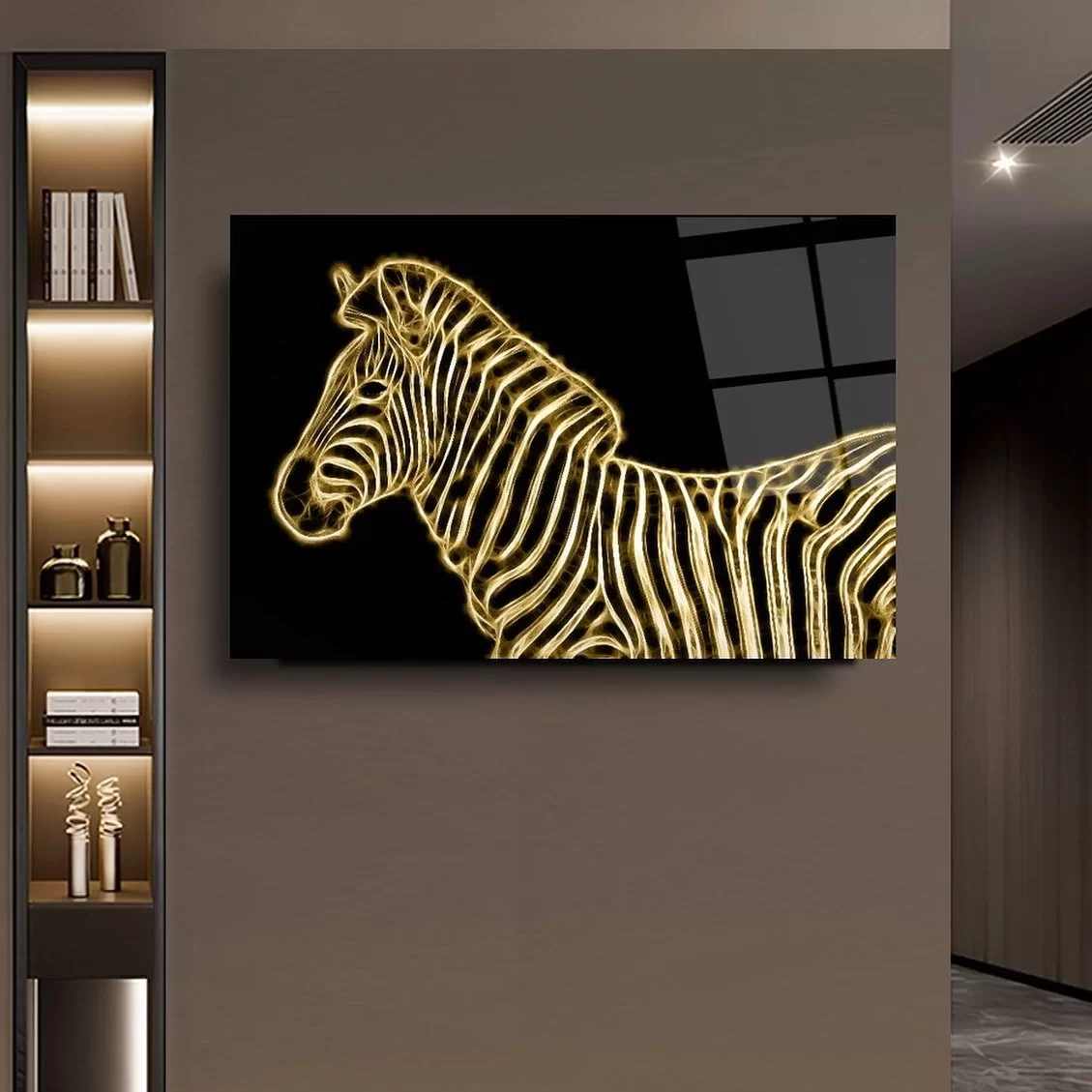 Gold Embroidered Artistic Zebra Glass Painting