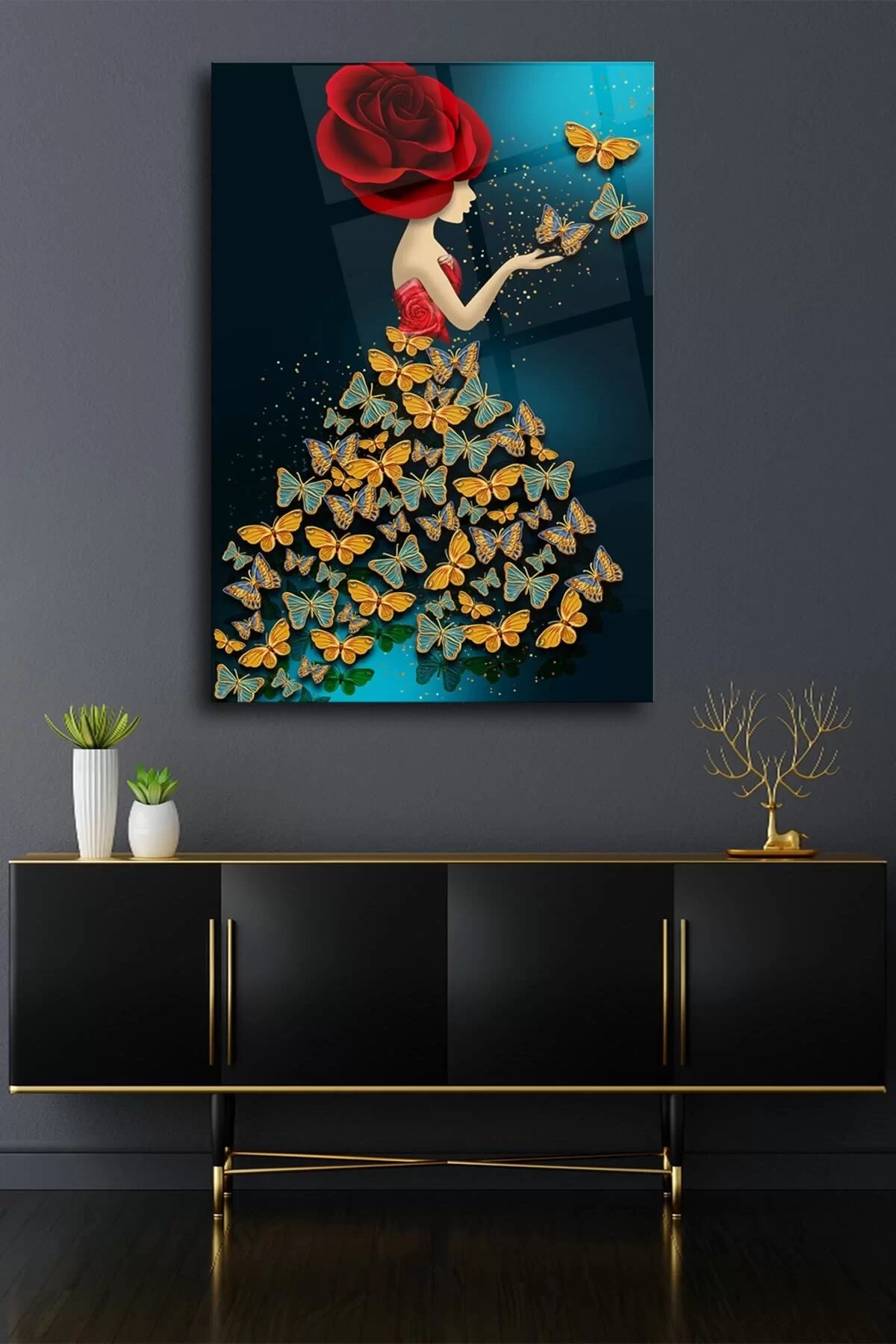 Gold Butterfly Glass Painting, Wall Decoration Products, Home Decoration, Wall Painting, Home Gift