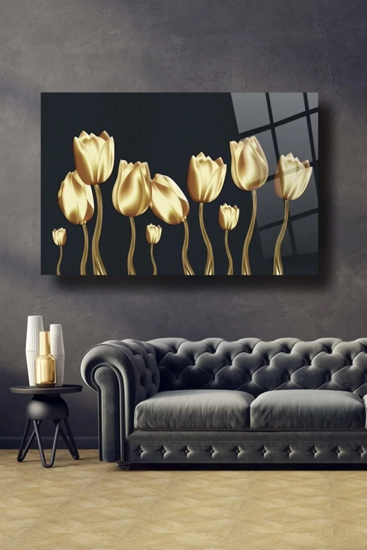 Gold Tulip Glass Painting Wall Decoration, Home Decoration, Wall Painting, Home Gift