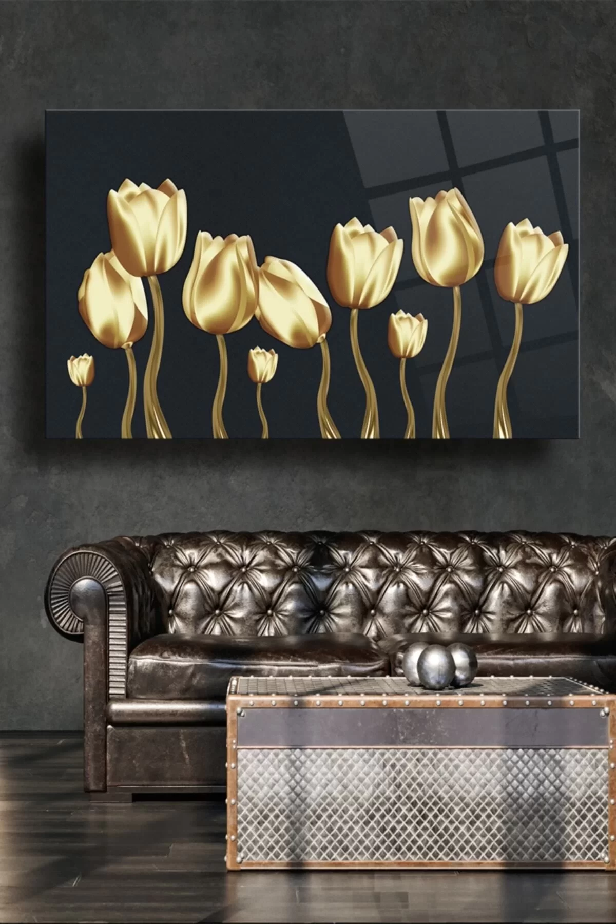 Gold Tulips Glass Table, Wall Decoration Products