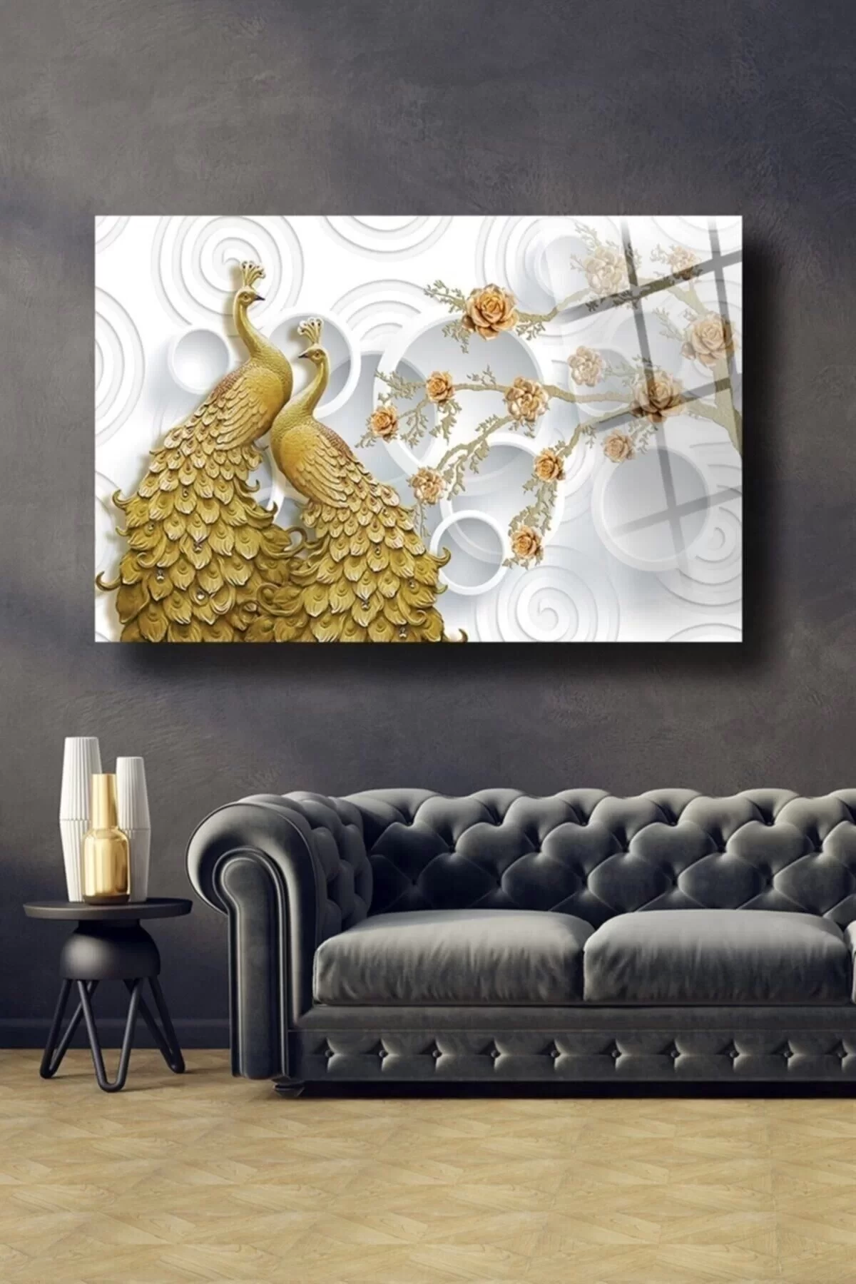 Gold Peacock Glass Painting Wall Decoration