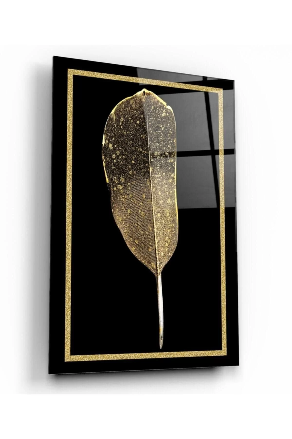 Gold Feather Glass Painting