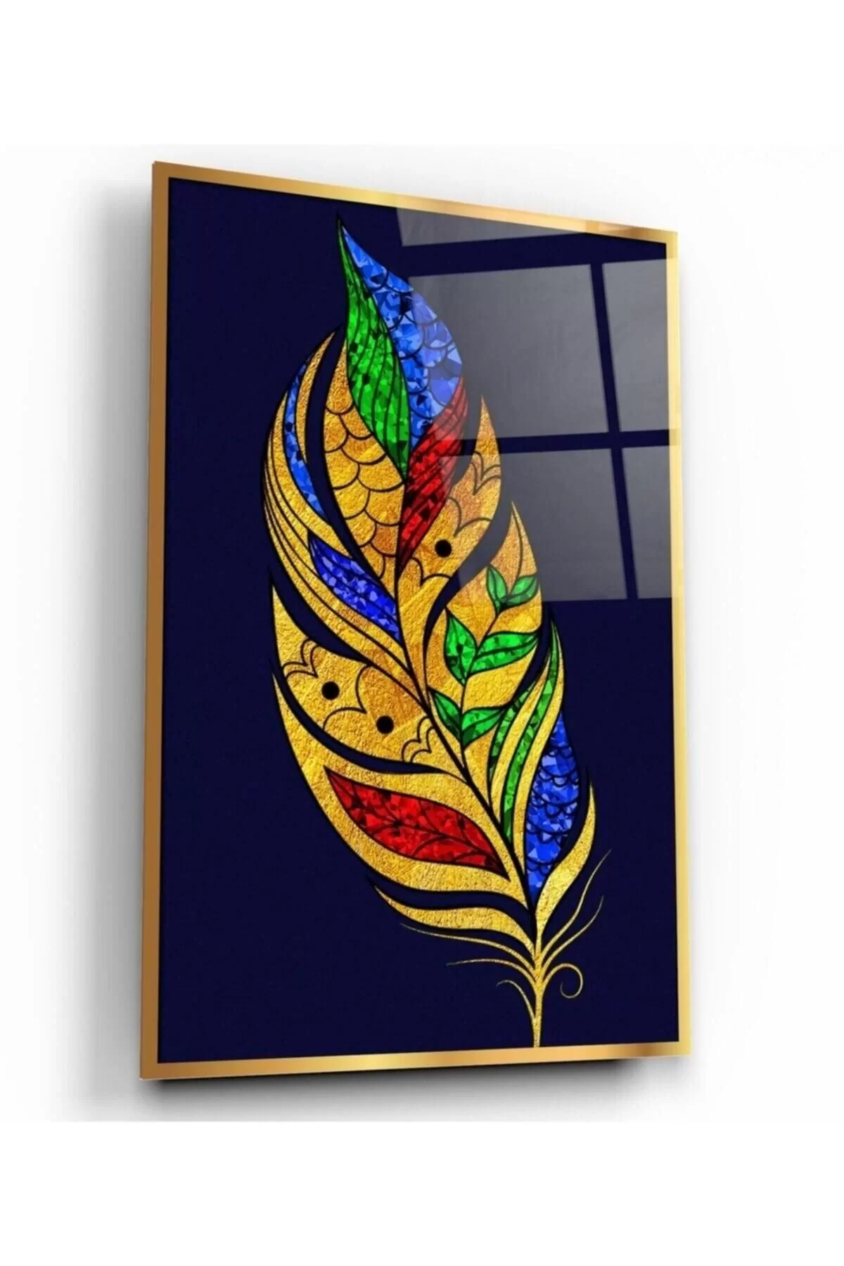 Gold Feather Glass Painting