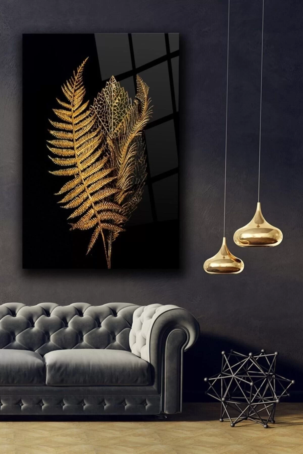 Gold Leaves Glass Painting Wall Decoration