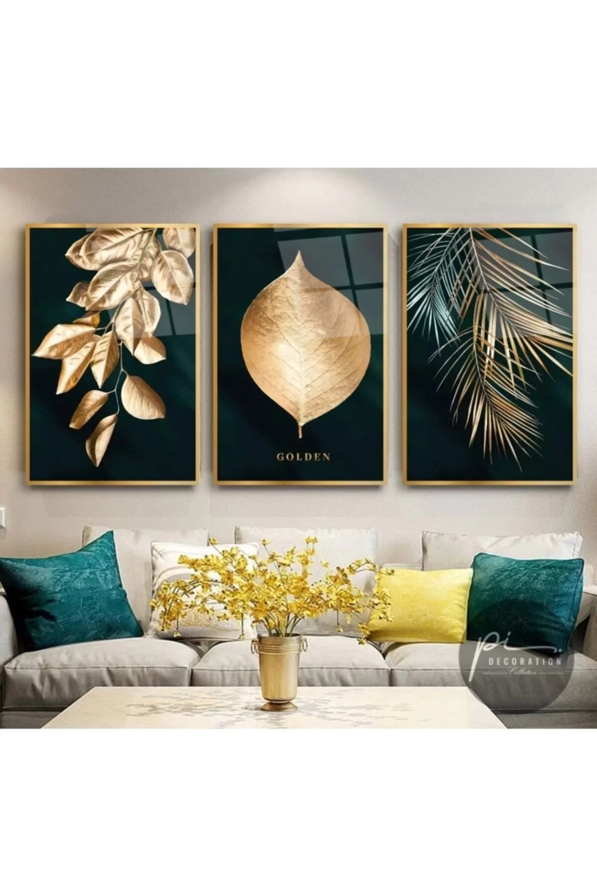 Gold Leaves Triple Glass Table