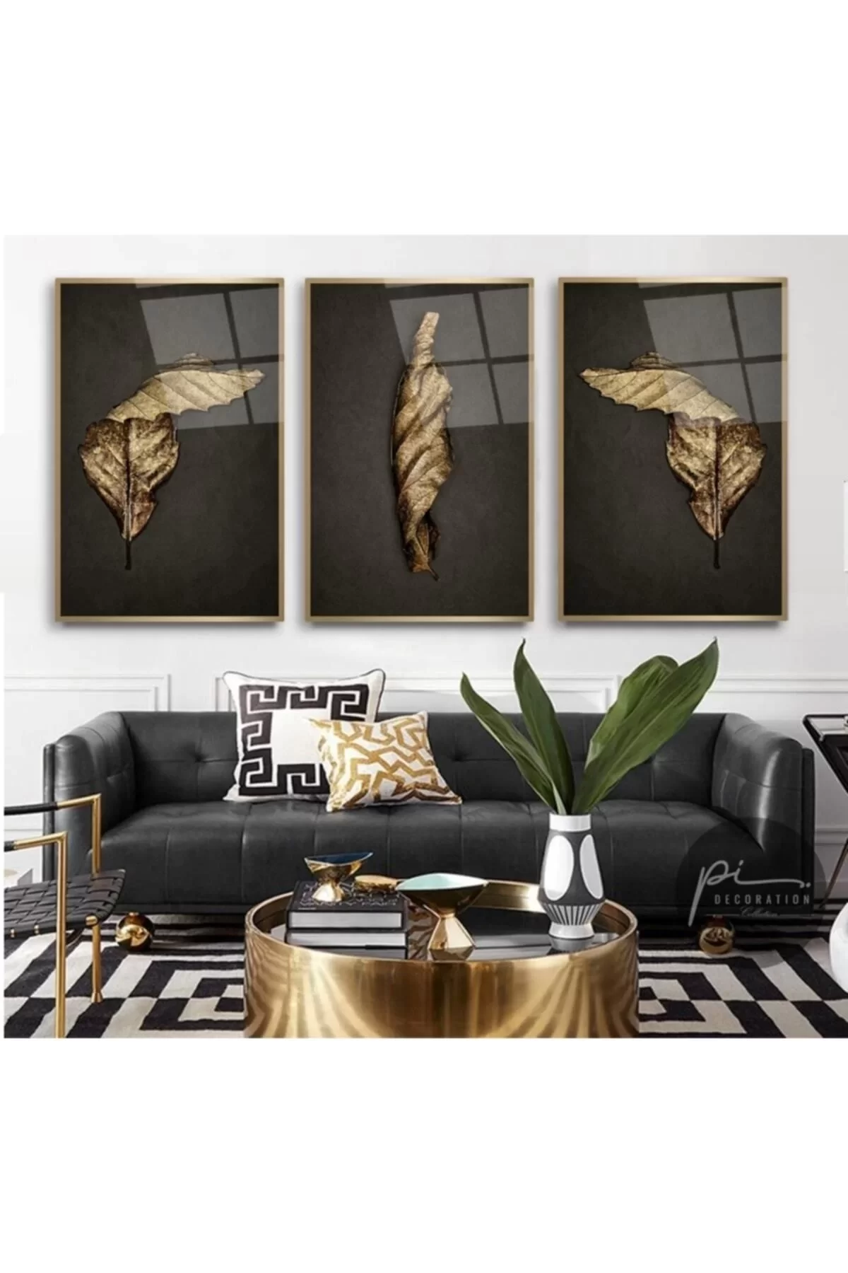 Gold Leaves Triple Glass Table