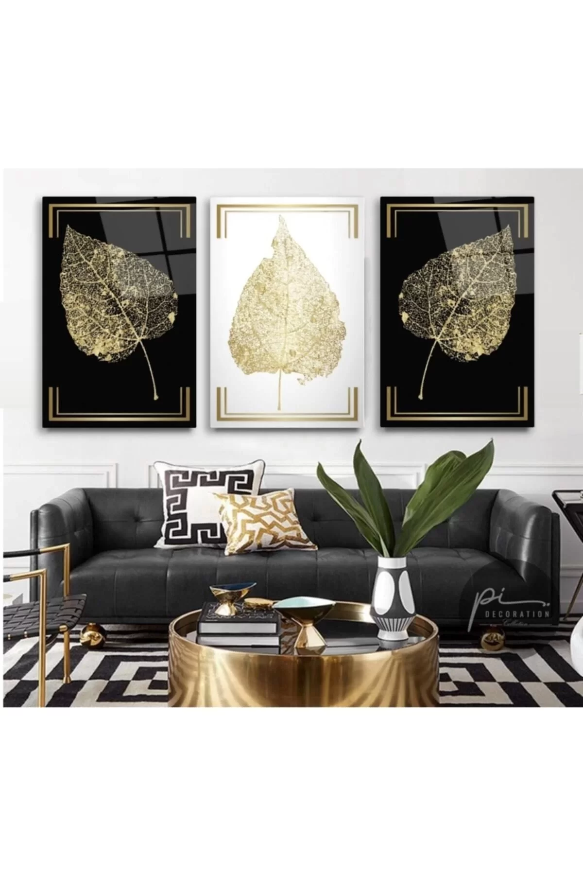 Gold Leaves Triple Glass Table