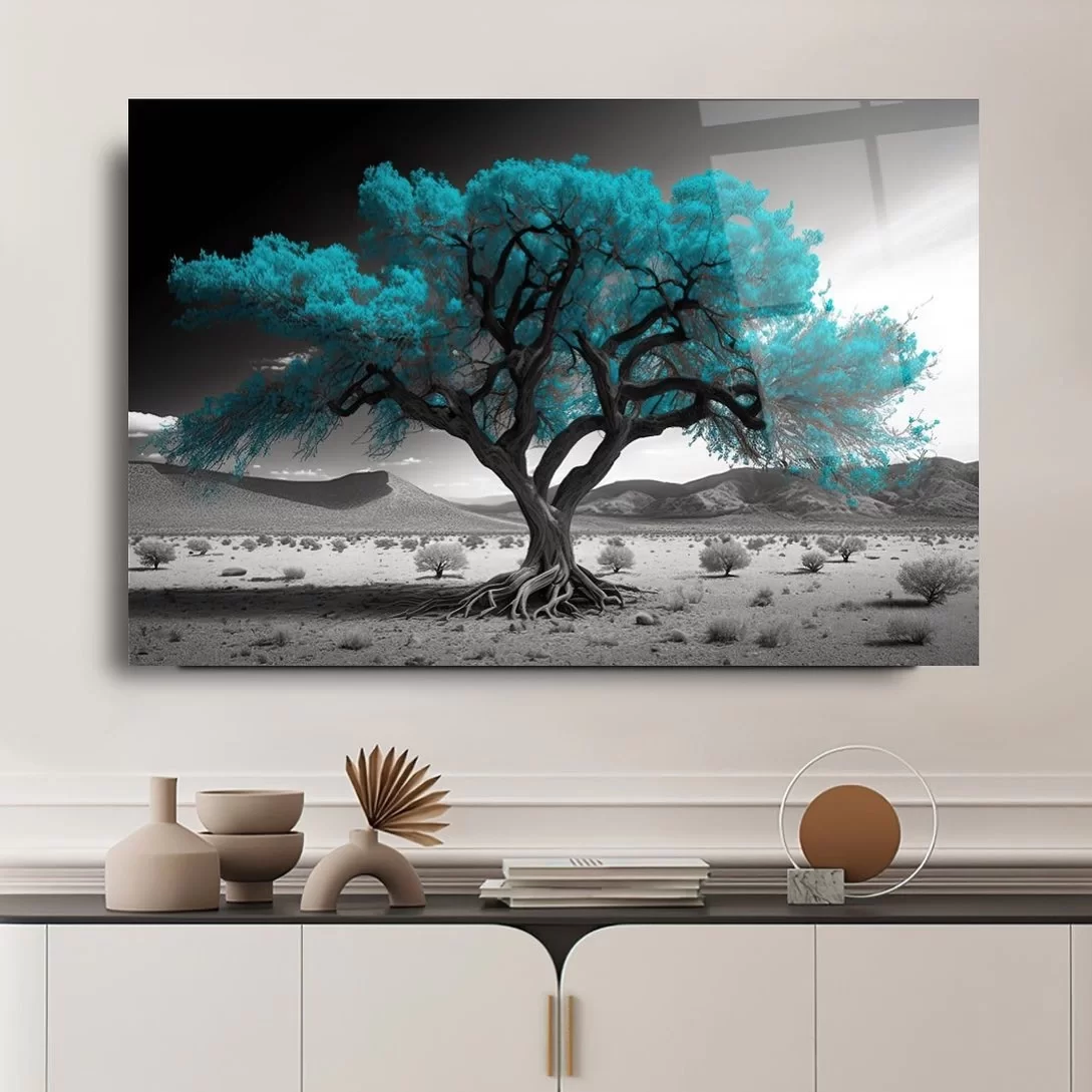 Magnificent Turquoise Tree Artistic Glass Painting