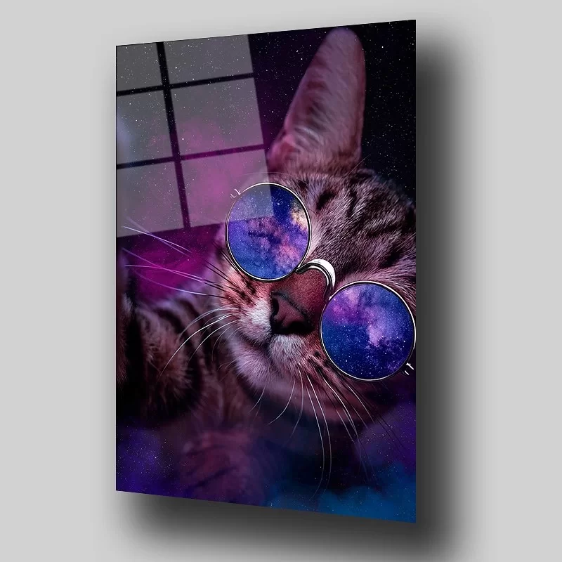 Cat with Glasses Artistic Glass Painting