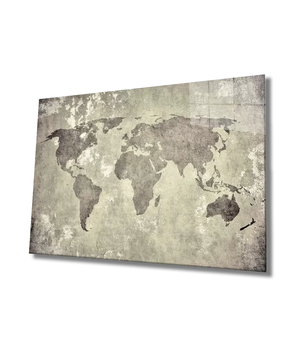 Gray Antiqued World Map Glass Table