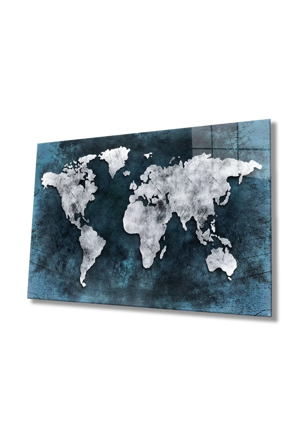 Gray Antiqued World Map Glass Painting,