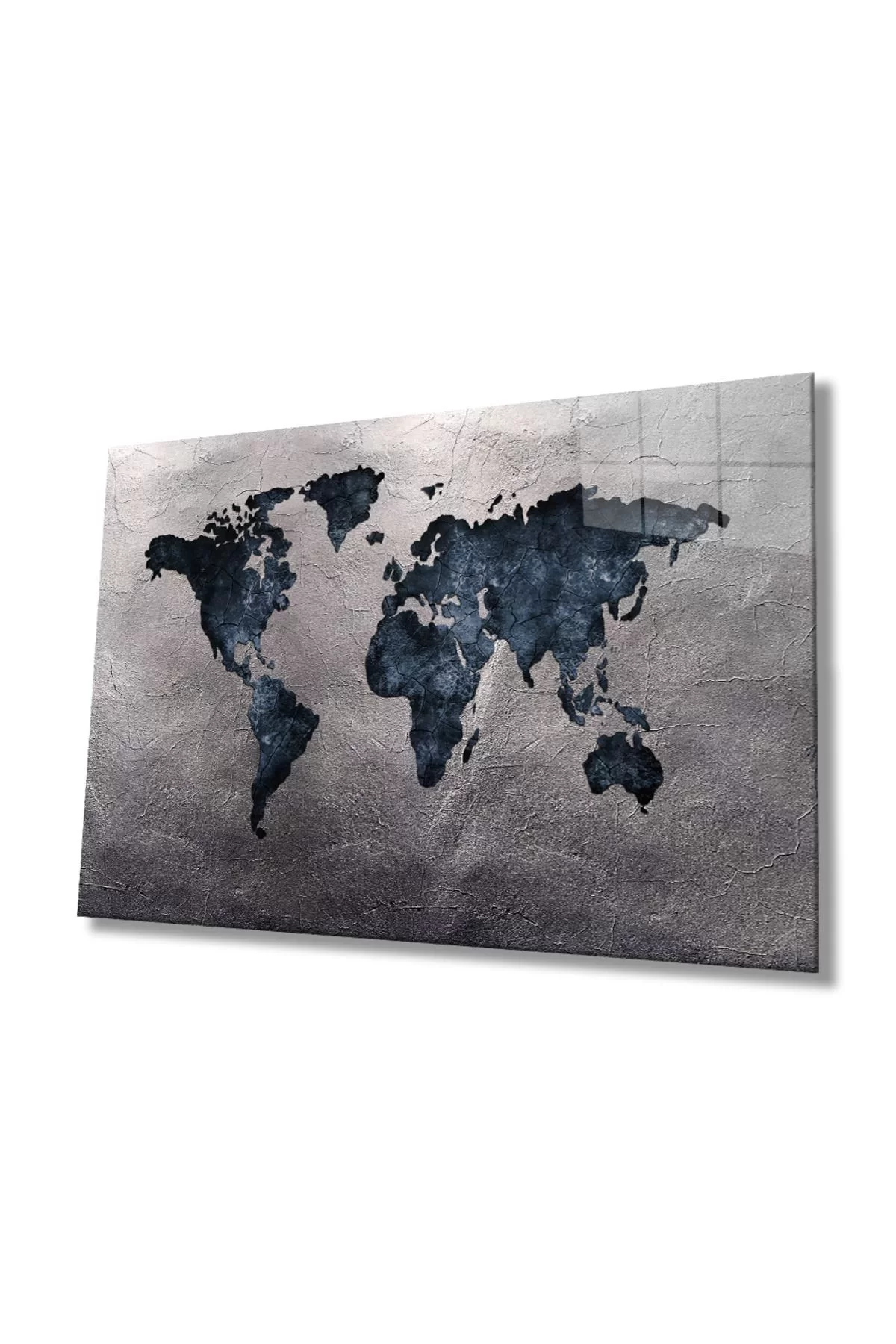 Gray Antiqued World Map Glass Painting, Home and Office Wall Decoration,