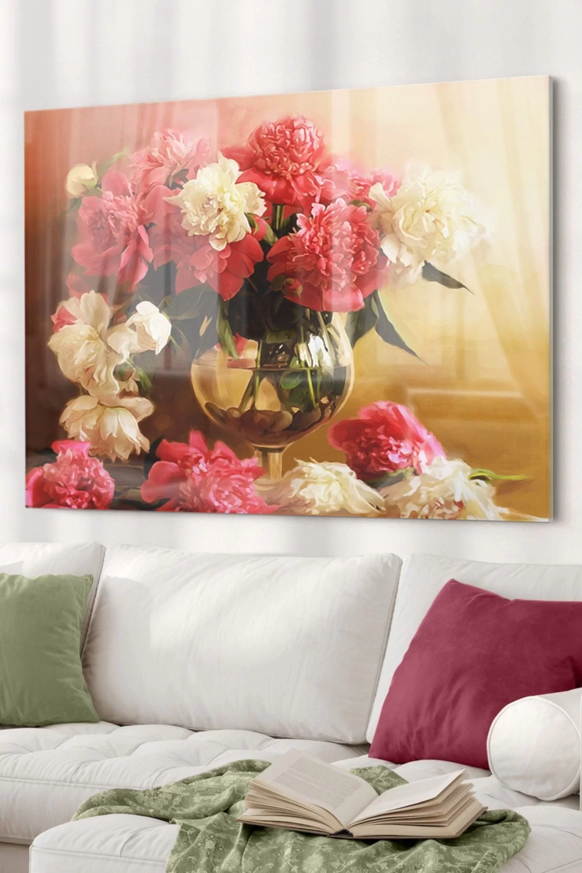 Roses Vase | Flower Themed Glass Table | 50x70cm