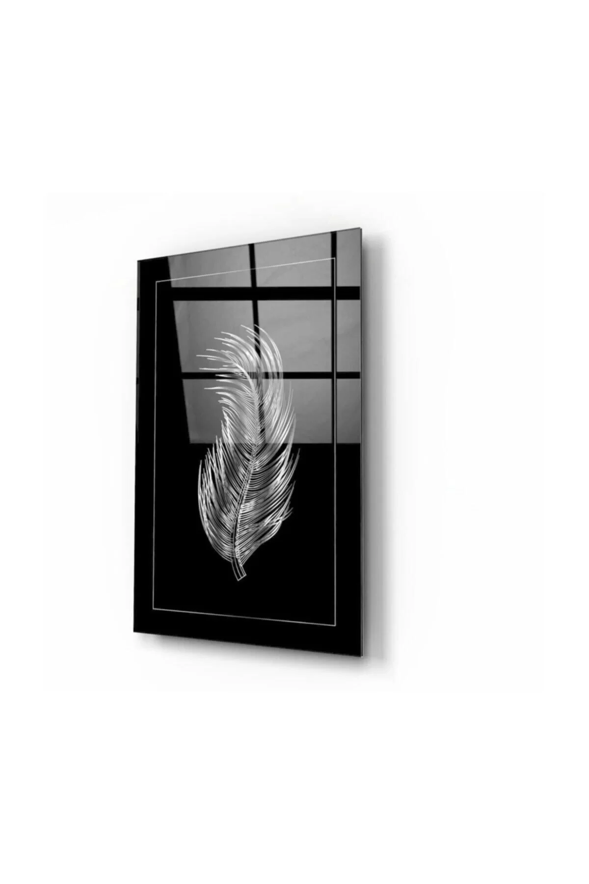 Silver Feather Glass Painting 50x70 Cm