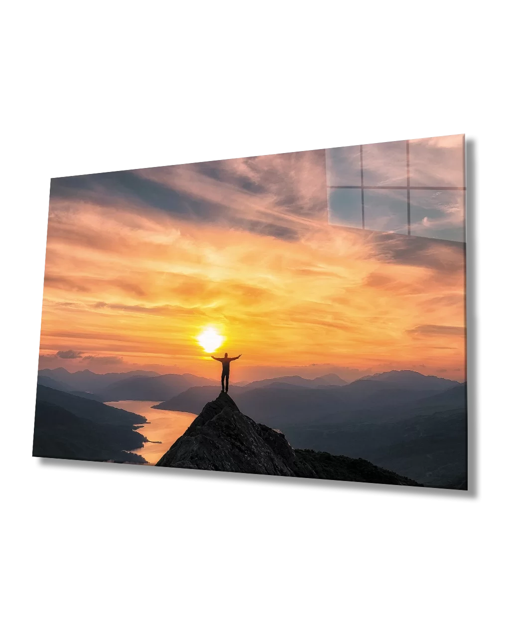 Sunset Mountain People River View Glass