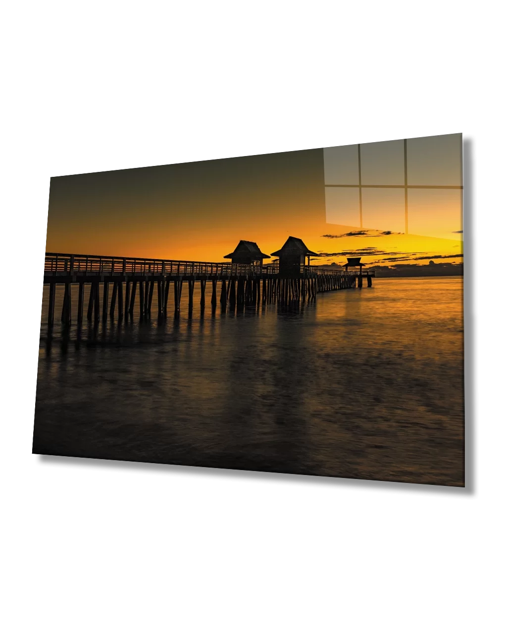 Sunset Sea Pier Glass Painting