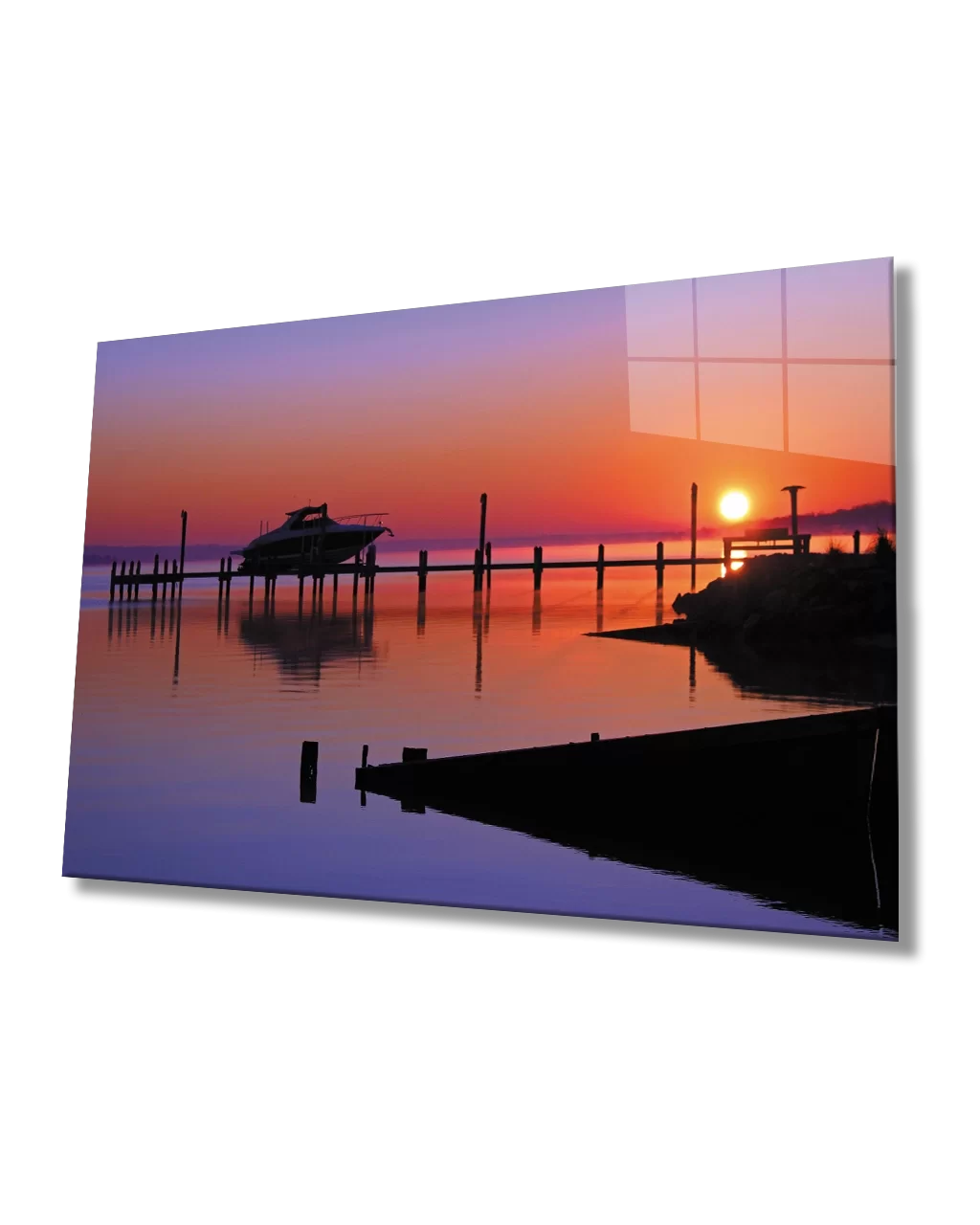 Sunset Sea Pier Glass Painting