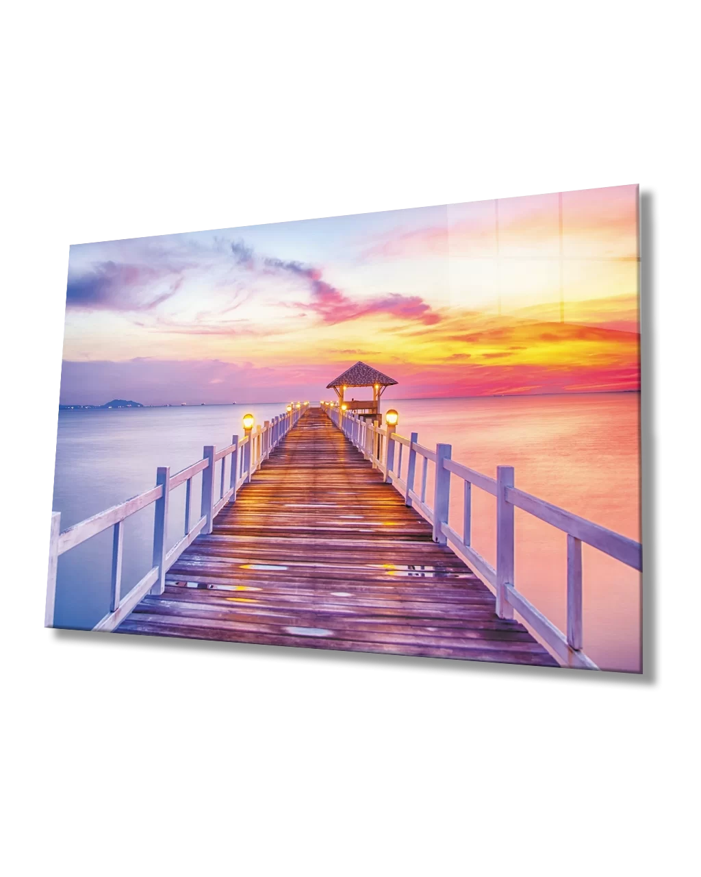 Sunset Sea Pier Glass Painting