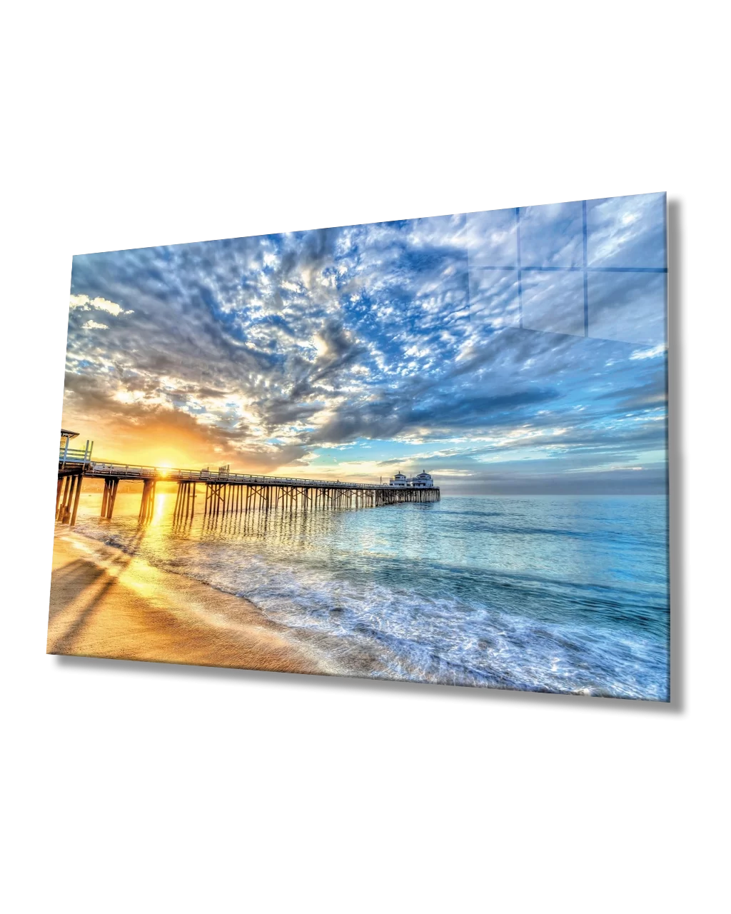 Sunset Sea Pier Glass Painting