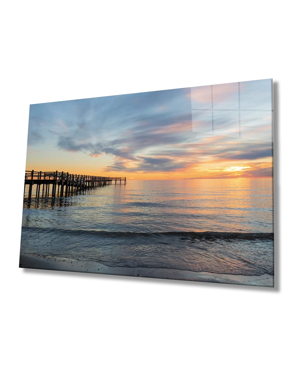 Sunset Sea Pier Glass Painting