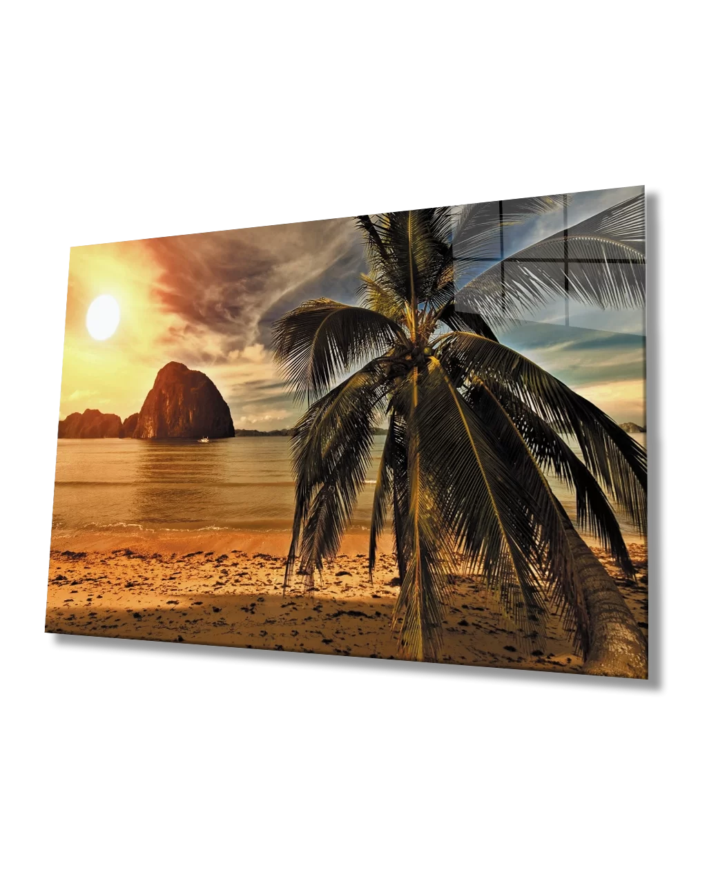 Sunset Sea Palm Landscape Glass Painting