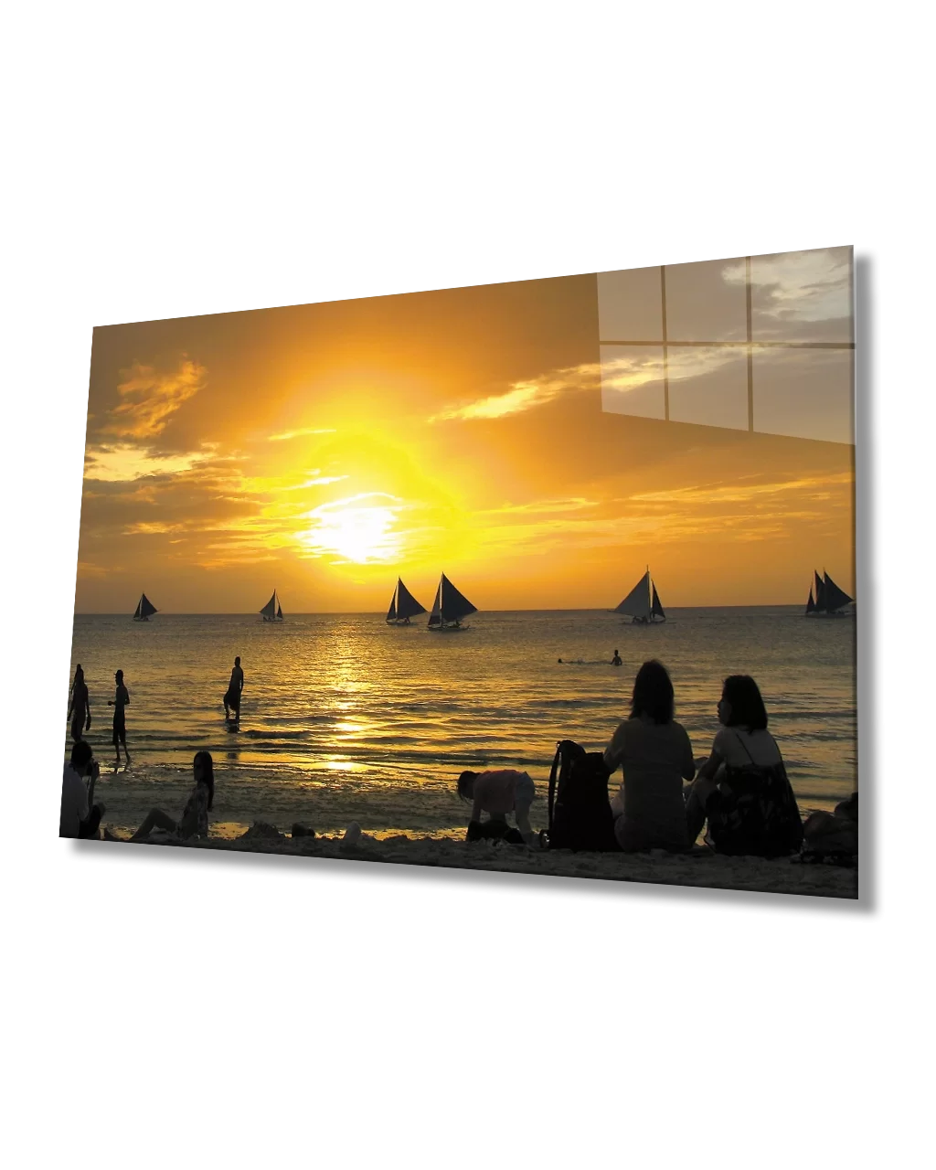 Sunset Sea Sailing People Glass Painting