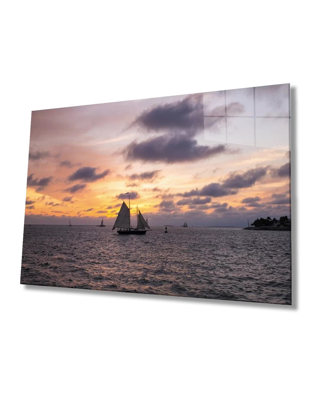 Sunset Sea Sailboat Glass Painting