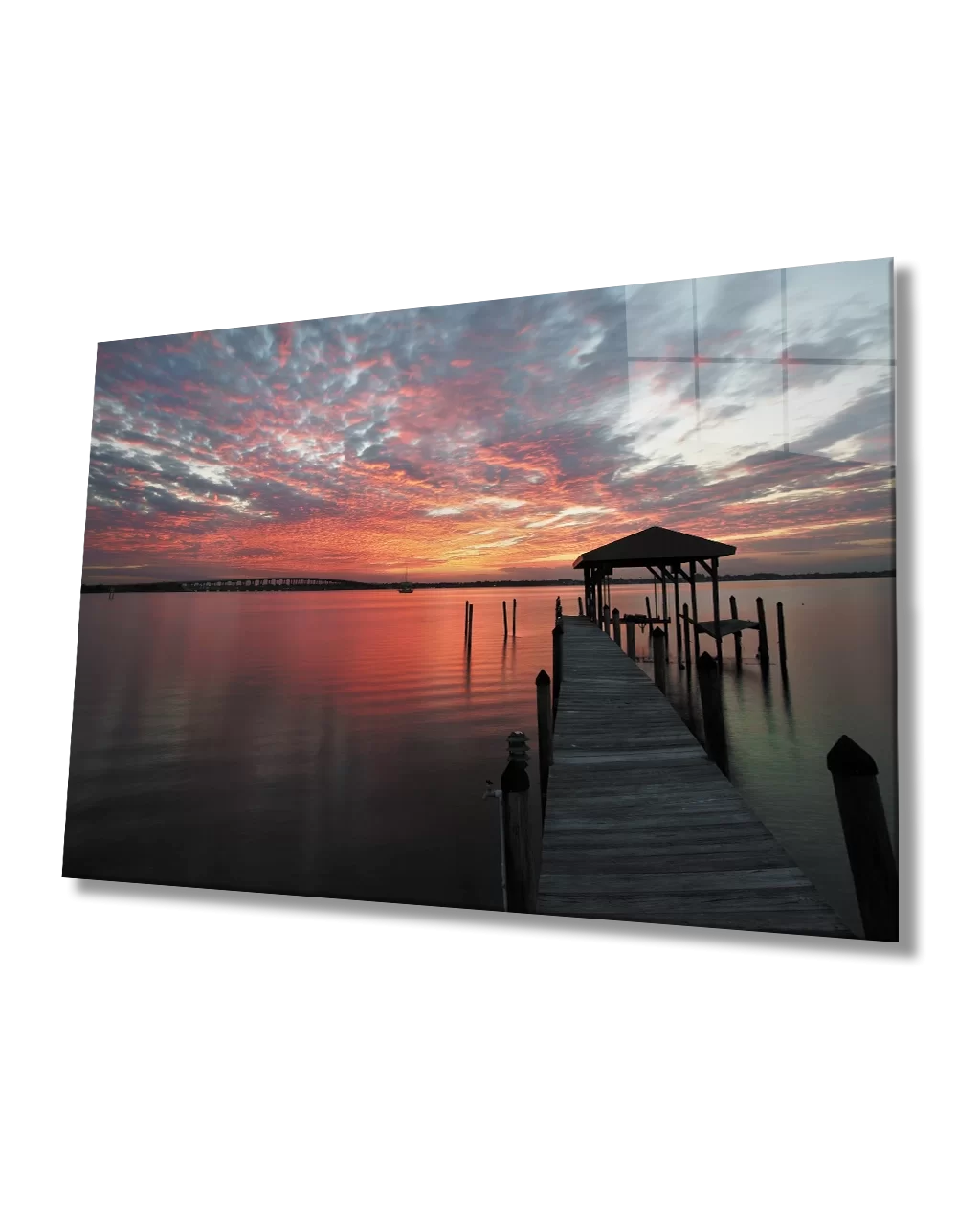 Sunset Pier Camellia Glass Painting