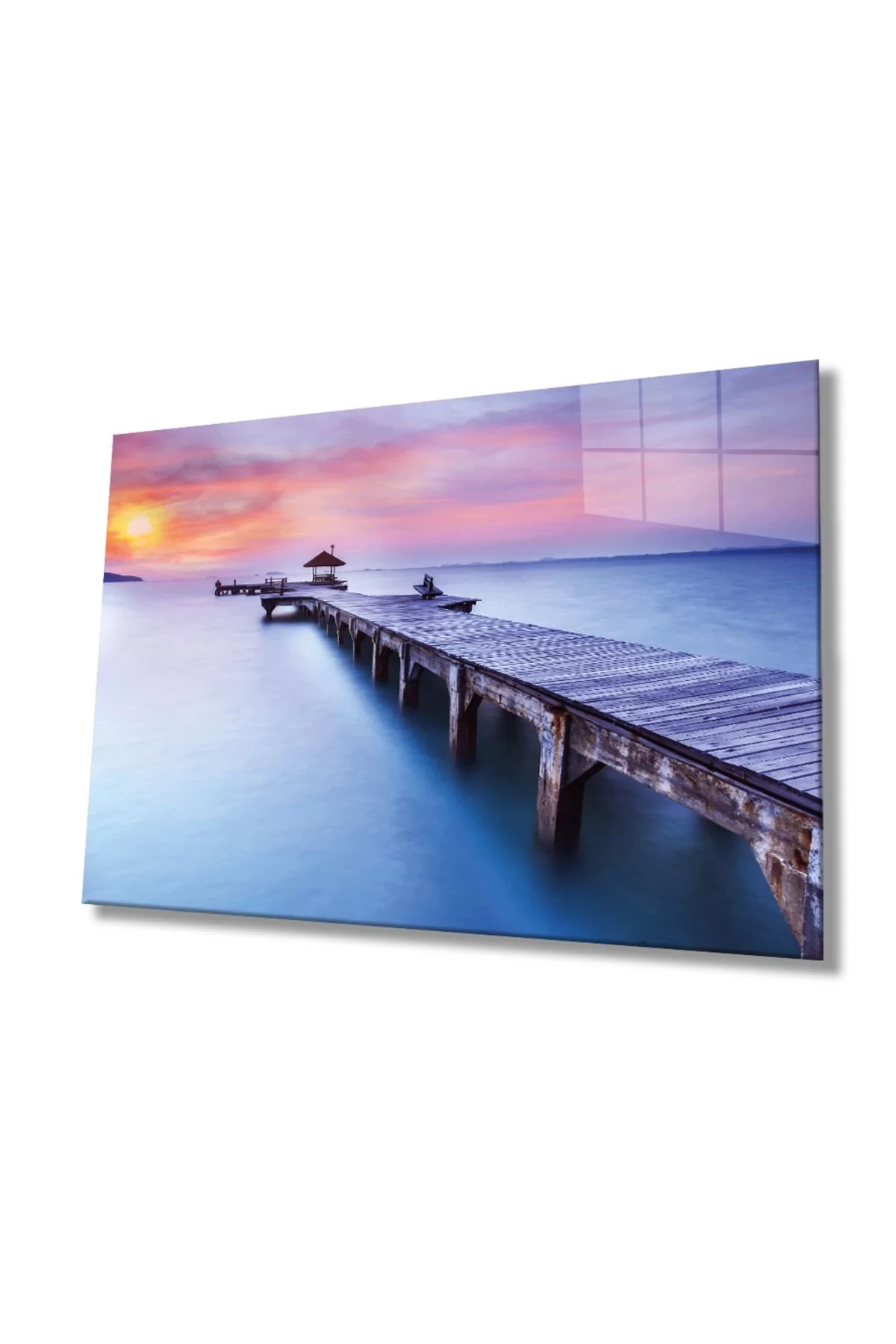 Sunset Landscape Wooden Bridge Glass Painting,